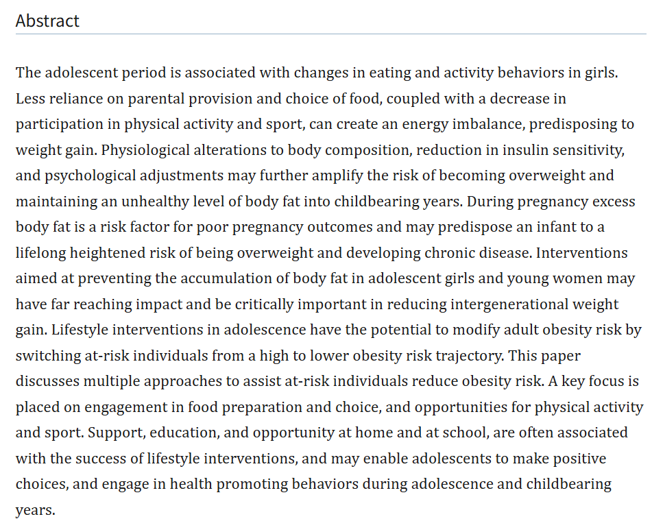 Which Best Diet do Teenage Girls Try in Losing Belly Fat? 12 study