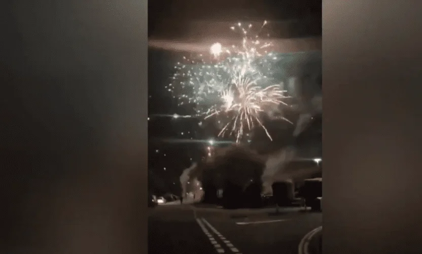 Arsenal Fans Set Off Fireworks at Manchester City Hotel at Night