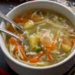 Julienne Vegetable Soup With Turmeric and Fake Egg Noodles Healthy Light and Satisfying Recipe